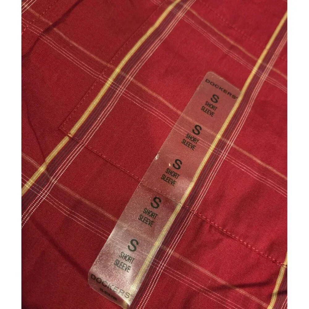 New! Lot of 2 Dockers Men’s S 14-14.5 Red Plaid & Yellow Button Down Shirts - Picture 6 of 13